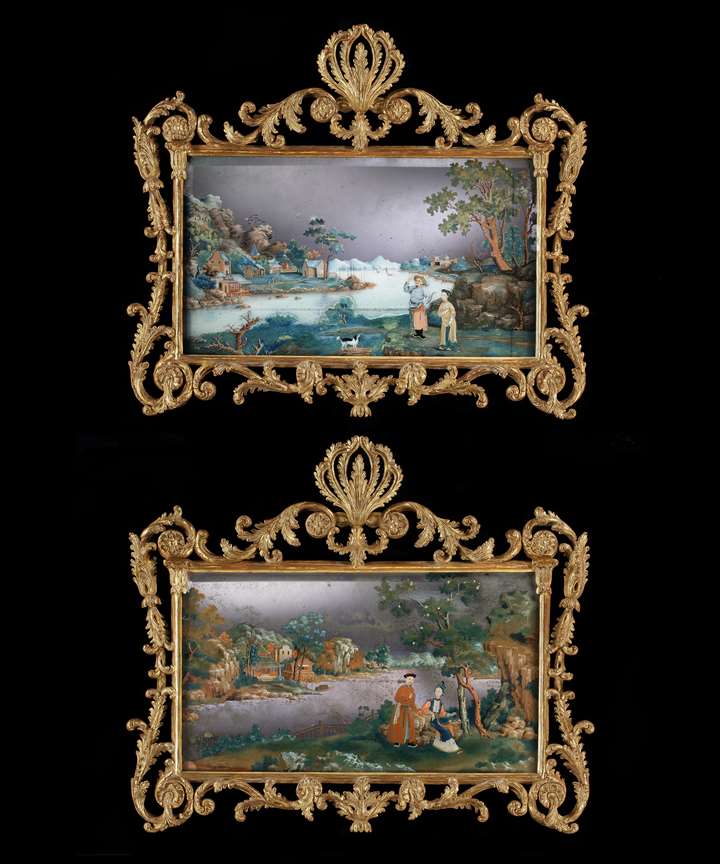 A PAIR OF GEORGE III CHINESE EXPORT MIRROR PAINTINGS